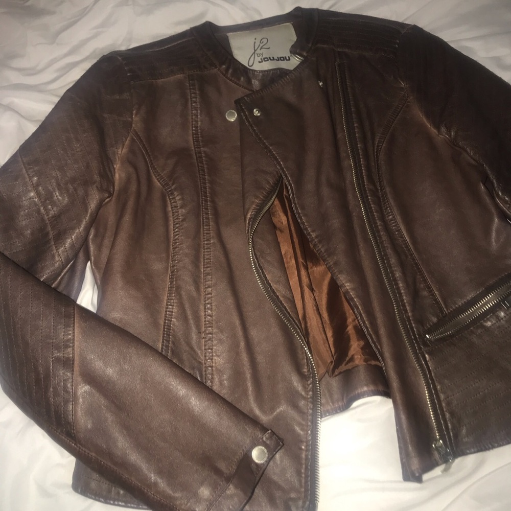 Pleather Brown Jacket Super Cute - image 3